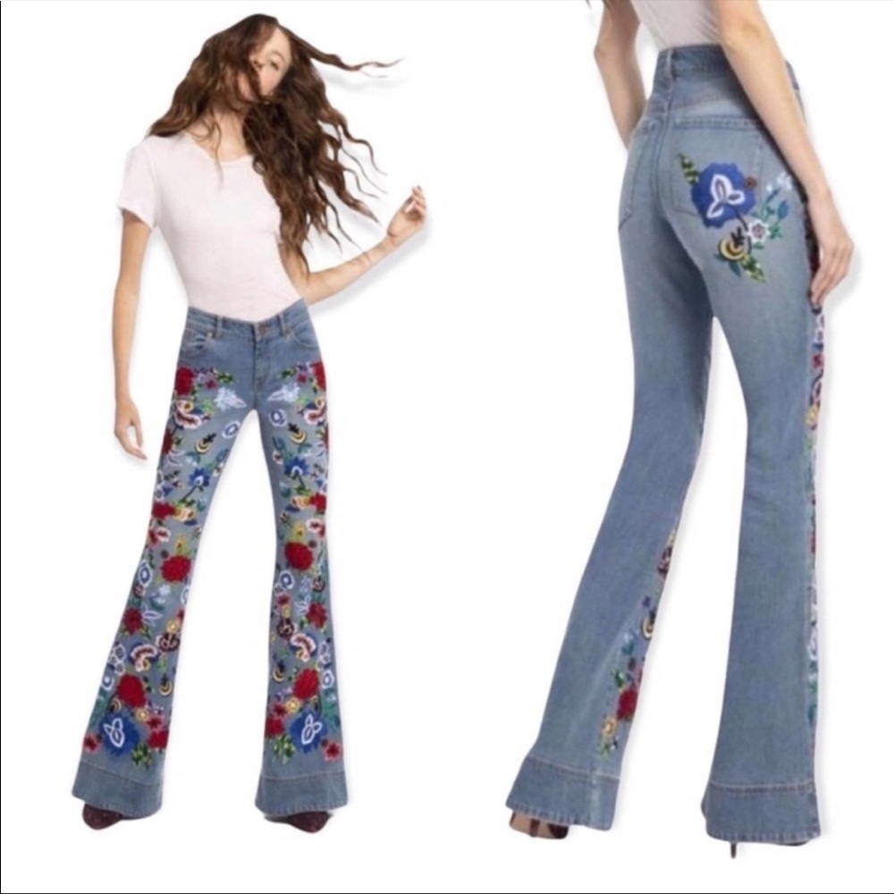 ALICE + OLIVIA Embroidered Ryley Bell Bottom Jean